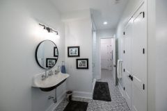 Pool Bath With Steam Shower and Cubbies in Custom Home
