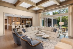 Great Room With Coffered Ceiling Large Windows with Transom