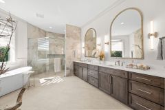 Primary Bathroom Oversized Shower Freestanding Tub and Double Vanity