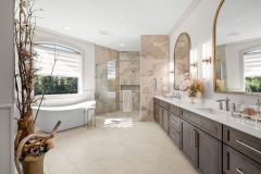Primary Bathroom Oversized Shower Freestanding Tub and Double Vanity