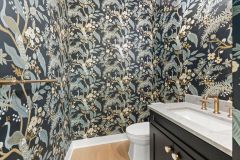 Powder-Room-with-Gold-Accents-and-Peacock-Wallpaper-2