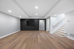 Lower level entertainment wall with dark shiplap wall