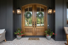 cincinnati custom home covered front porch dark exterior with cedar pillars