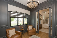 home office with sliding glass door