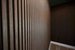 Lower Level Office With Acoustical Wood Panels