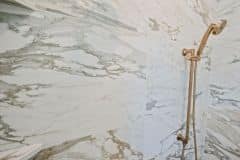Gold Plumbing Accents in the Primary Shower