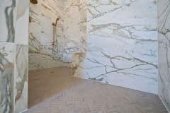 Zero Entry Shower With Herringbone Tile 