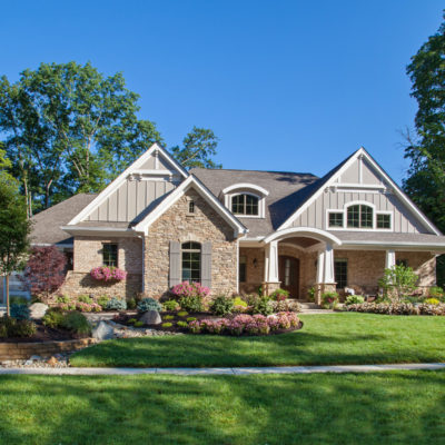 Cincinnati cottage style custom home exterior with landscaping