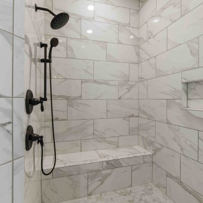 luxury marble shower with black hardware