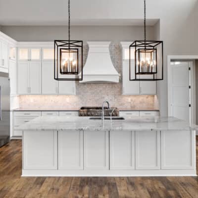 Two Story traditional custom home Dayton Ohio kitchen island white cabinetry