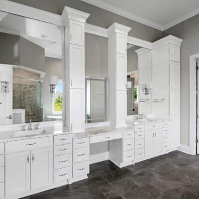 Two Story traditional custom home Dayton Ohio master bathroom large vanity with storage