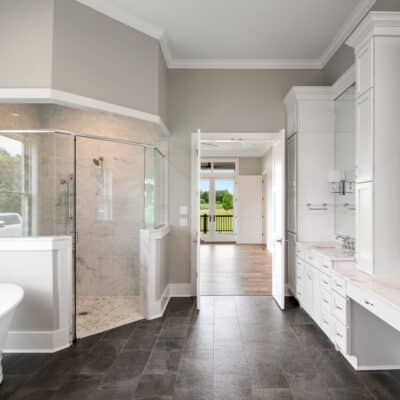Two Story traditional custom home Dayton Ohio master bathroom vanity free standing tub
