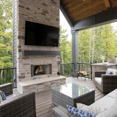 Woodford Custom Home Covered Porch With Fireplace Outdoor Living