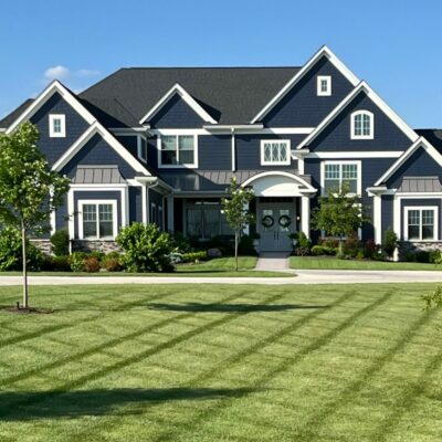 Tradition First Floor Master Home Blue Siding White Trim