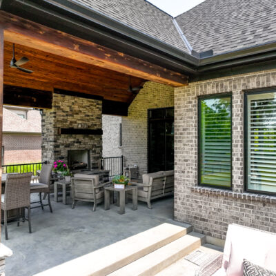 Covered Back Patio with Stone Fireplace