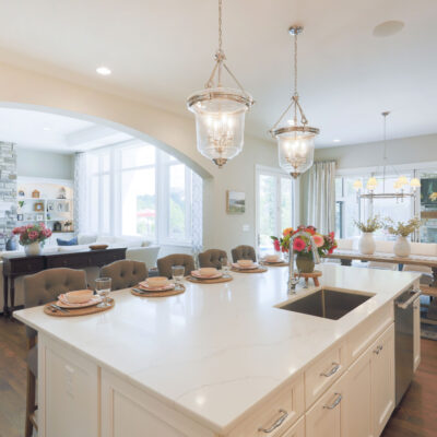 Kitchen with Custom Cabinetry and Large Island with Seating
