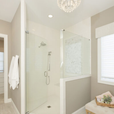 Large Walk-in Shower with Mosaic Accent Tile