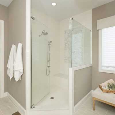 Large Walk-in Shower with Mosaic Accent Tile