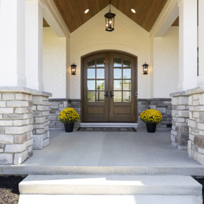 Covered Front Porch Entry with Beadboard Ceiling