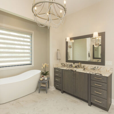 Free-Standing Tub and His and Her Vanity in Primary Bathroom