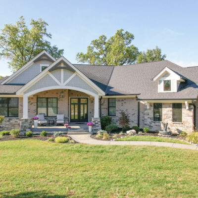 Modern Farmhouse Custom Home with Hardie Shake Siding and Brick