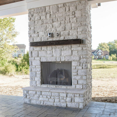 Covered Back Porch Fireplace