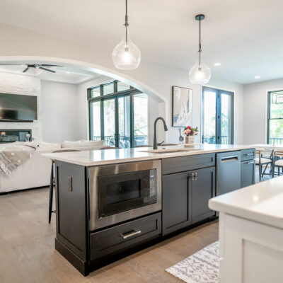 Modern Kitchen open to Great Room with Arched Cased Openings