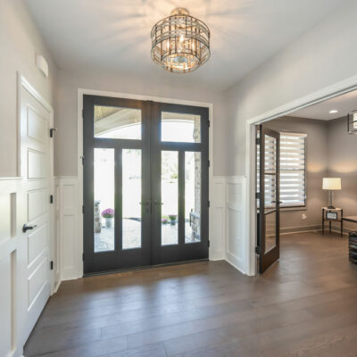 Entry with Shaker Style Wainscotting Wall Treatment and Home Office