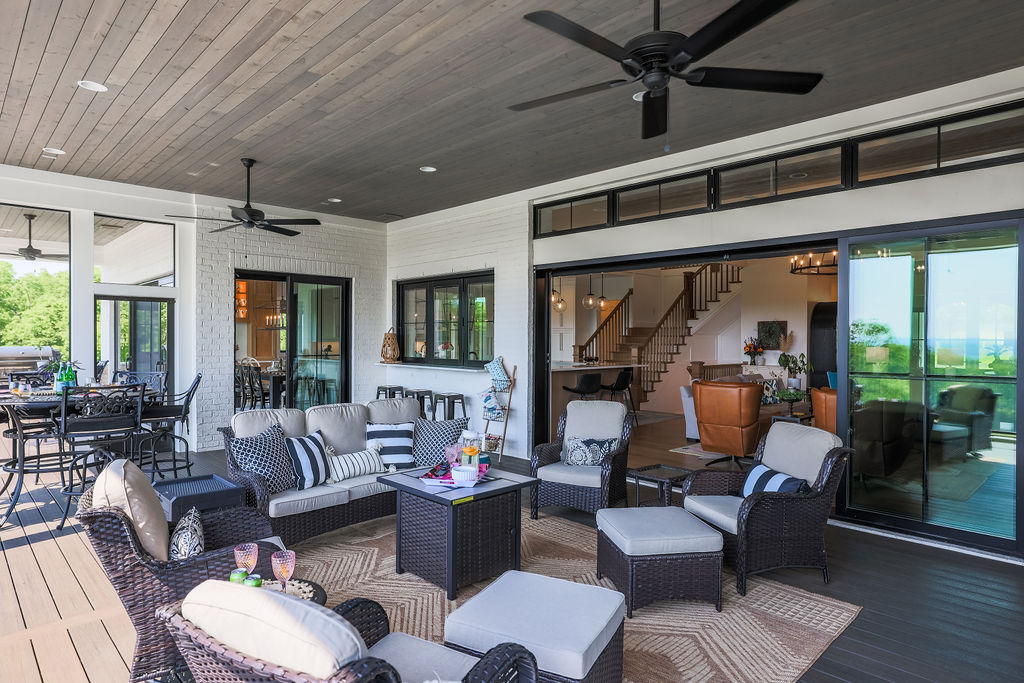 Pella Sliding Glass Units between the Greatroom and the Covered Porch