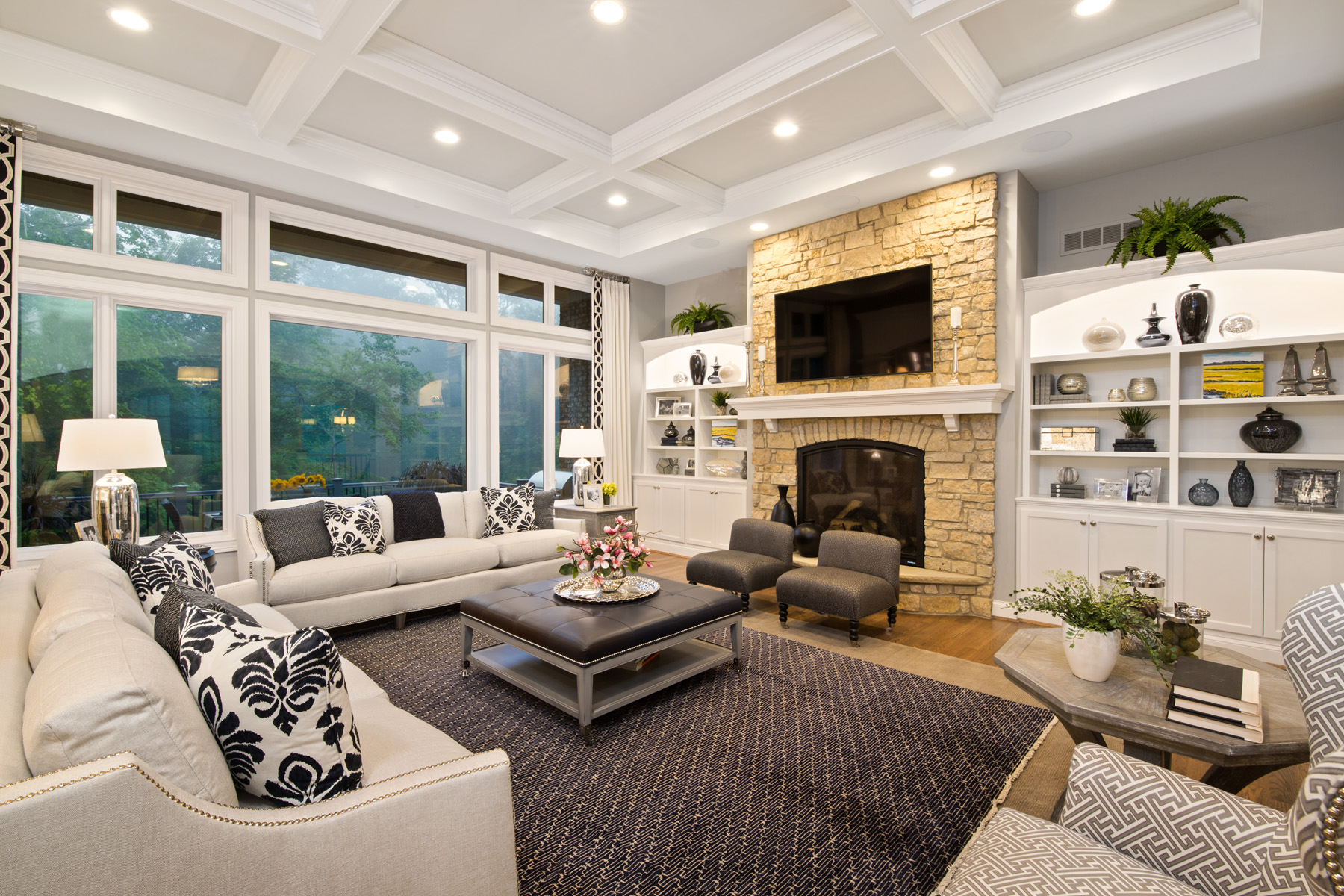 Chatham Cottage With Coffered Ceiling in Greatroom