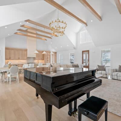 Great Room with Suspended Truss Beams