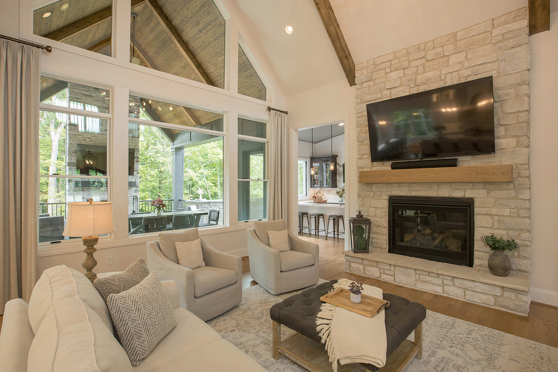 Great Room Cathedral Ceilings Beams Custom-built Cincinnati Builder Wieland Builders