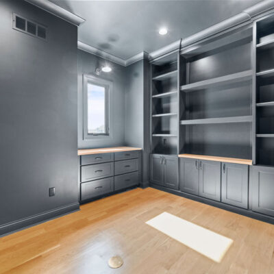 Color Saturated custom cabinetry moody home office