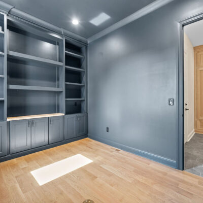 Color Saturated custom cabinetry moody home office