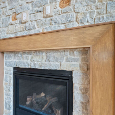 Great Room Stone Fireplace Arched Custom Built-ins
