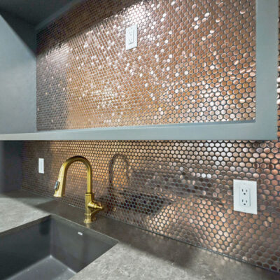 Lower Level Bar With Copper Penny Backsplash