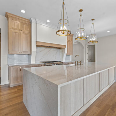 White Oak Kitchen With Island Waterfall Edge Counter