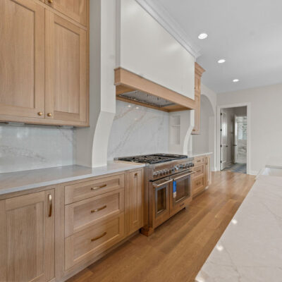 White Oak Kitchen With Island Waterfall Edge Counter