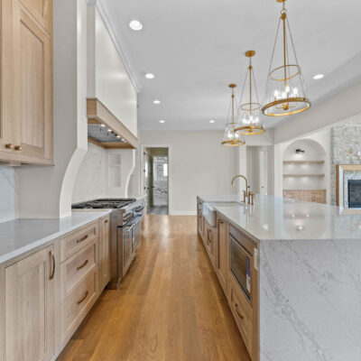 White Oak Kitchen With Island Waterfall Edge Counter