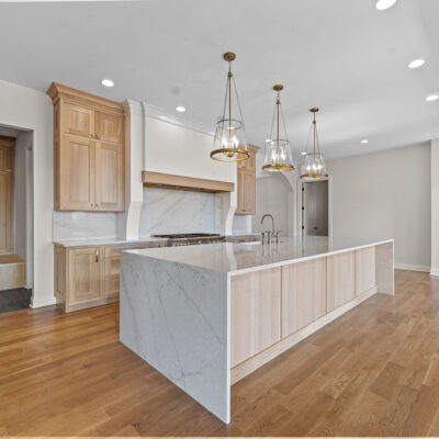 White Oak Kitchen With Island Waterfall Edge Counter