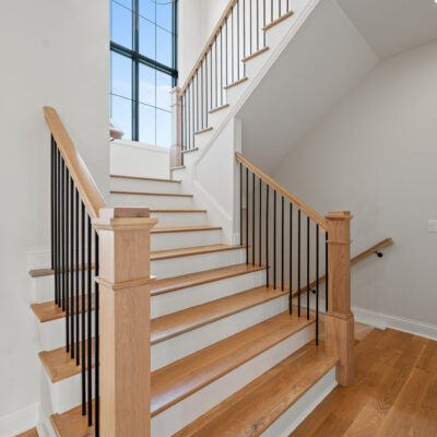 custom white oak staircase and window