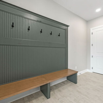 Green Painted Custom Built-in Bench with Wood Top