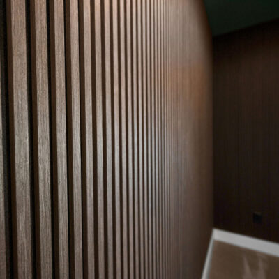 Lower Level Music Room With Acoustical Wood Panels