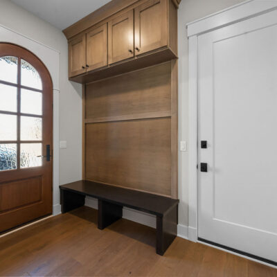 Arched Door Friends Entrance with Mudroom Bench with Storage