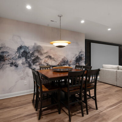 Club Area in The Media Room With Muted Tones In Wallpaper