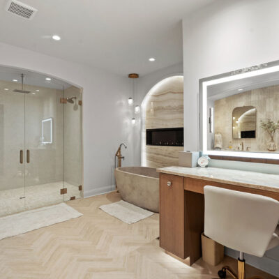 Makeup Vanity with Lighted Mirror With Custom Cabinetry White Oak Rift-Cut