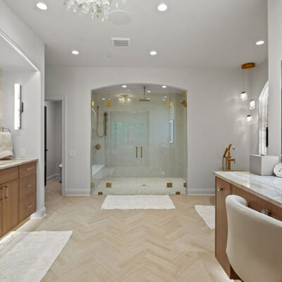 Oversized Zero Clearance Shower With Arched Glass Shower door
