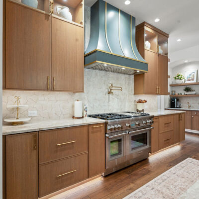 Rift Cut White Oak Cabinetry and Homburg Gray painted hood