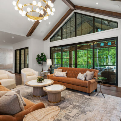 Vaulted Ceiling and Beams in Great Room Carried Through to Outdoor Living Space