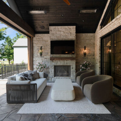 Covered Back Porch Fireplace Seating Area